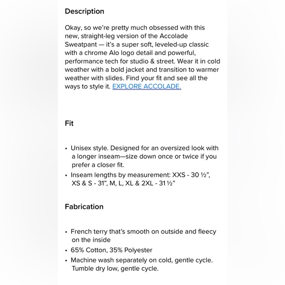 ALO Yoga Unisex “Accolade” Sweat Pant 31” Inseam (XS) *BESTSELLER AT ALO* - Picture 6 of 10